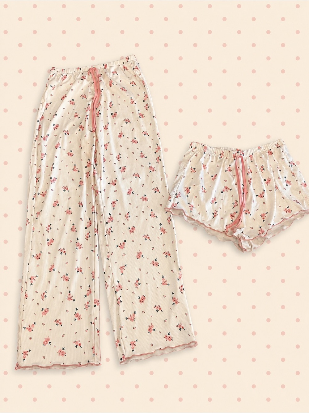 Women's Cream Floral Pajama Set with Pink Accents